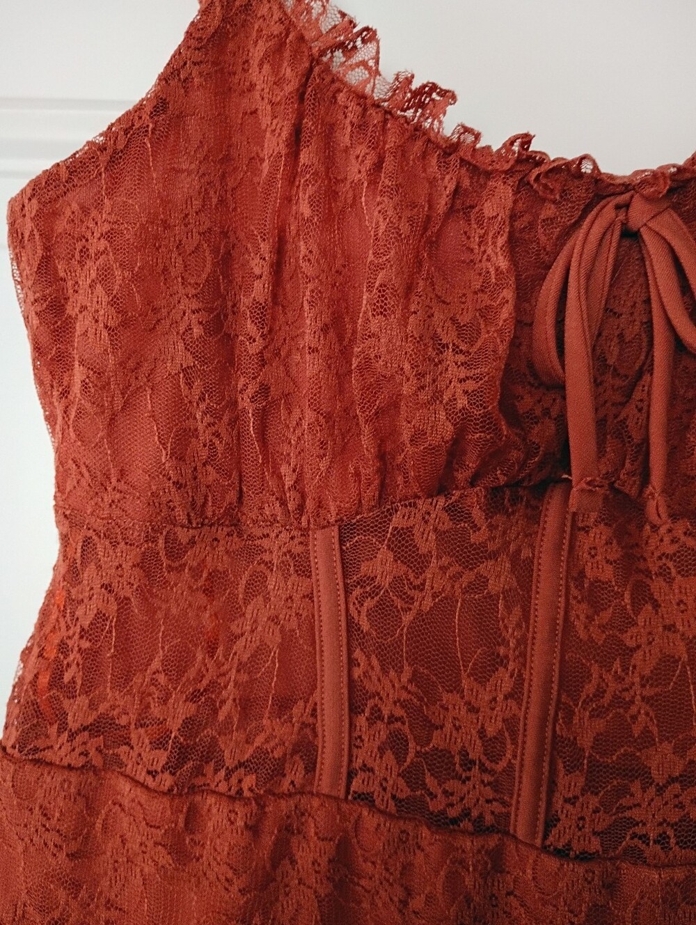 Rust Lace Ruffle Slip Top - Picture 3 of 5